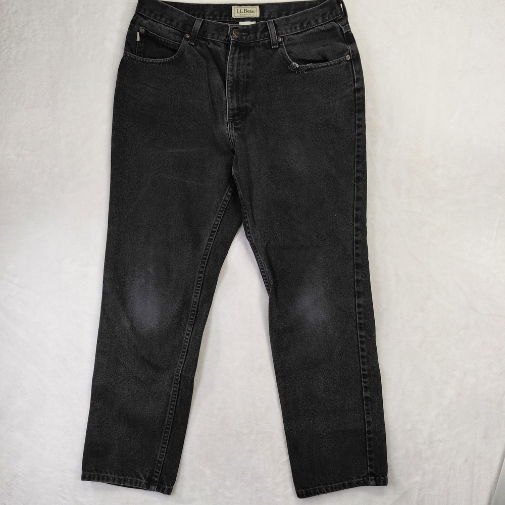 LL Bean Mens Classic Fit Black Denim Jeans 33x30 100% Cotton Straight Leg